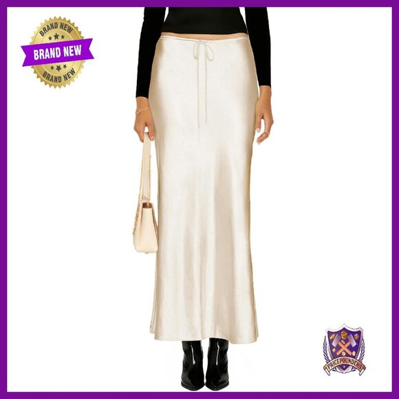Dresses & Skirts - Satin Maxi Skirt High Waist Drawstring A-Line Flowy Long